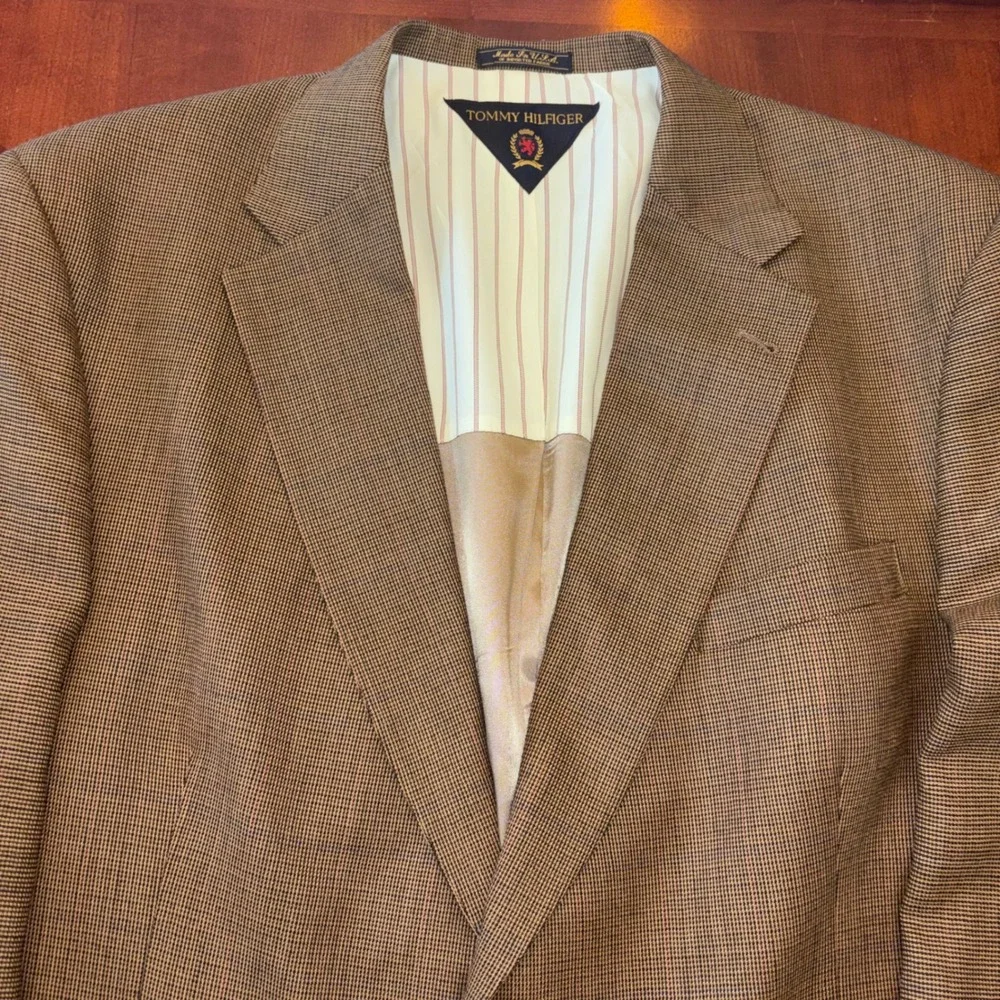 Tommy Hilfiger | Mens 46L | Pure Wool Brown‎ Houndstooth | Made in USA | Vintage